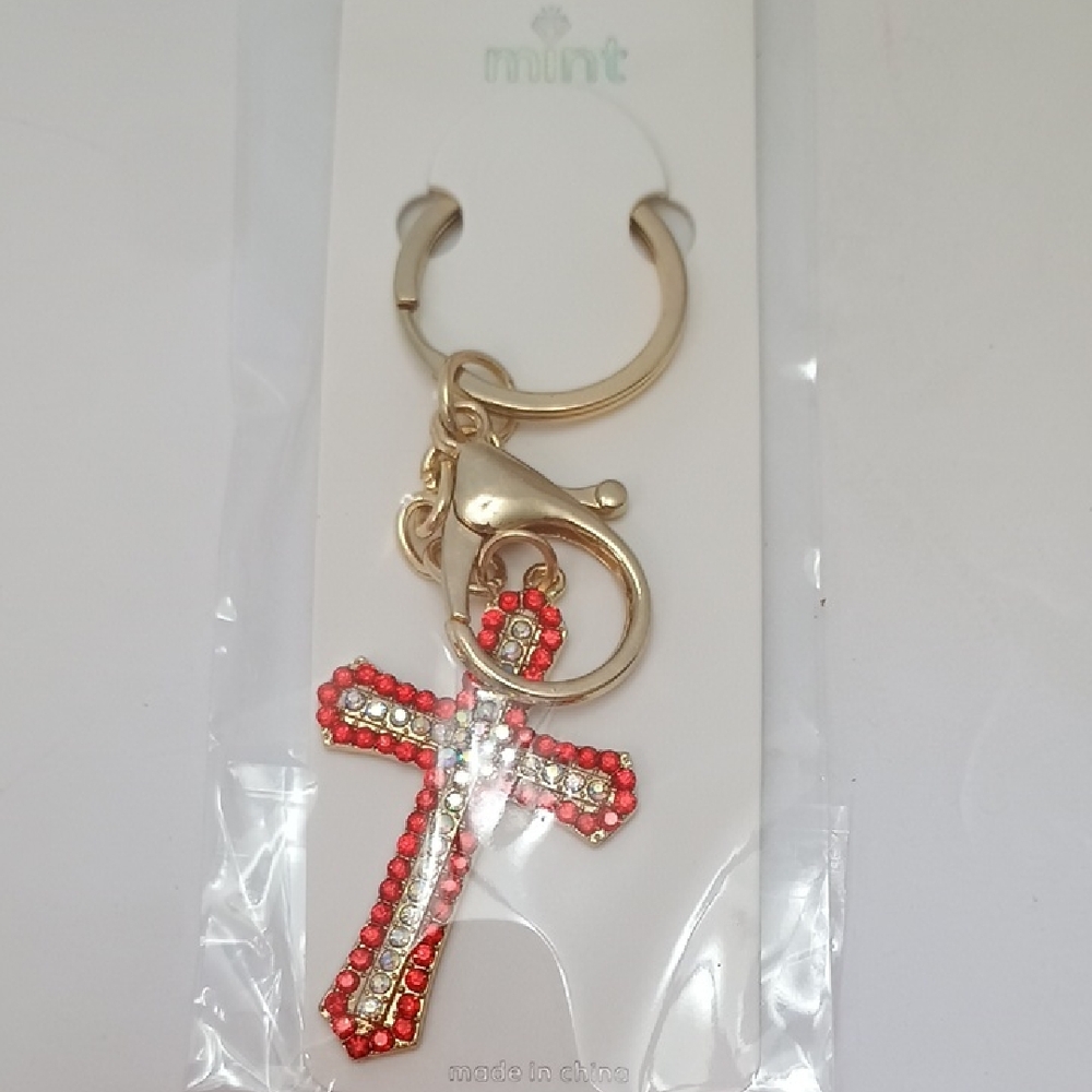 Mint Red and Gold Crystal Cross Key Holder